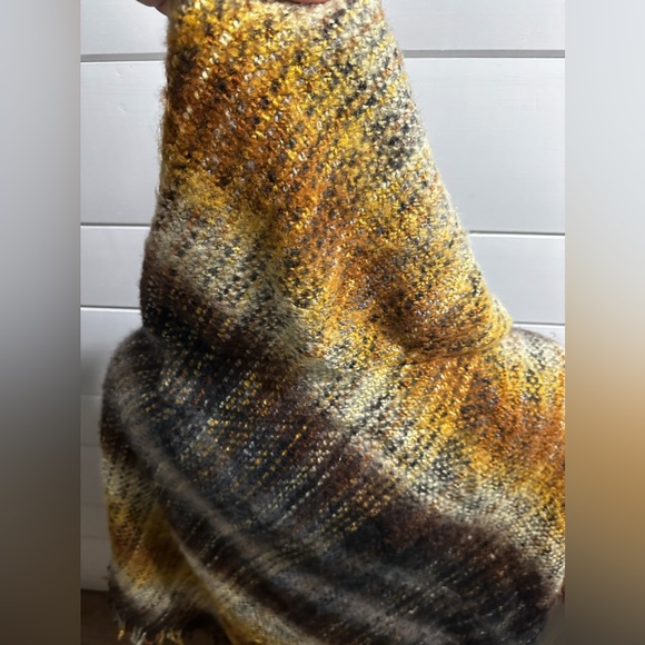 Shawl Multi Color Button Front One Size Brown Black Yellow Orange - Picture 6 of 16